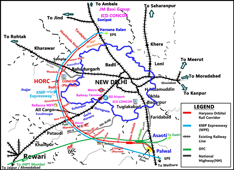 Haryana Orbital Rail Corridor Route